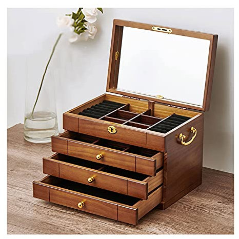 XFZJCHAP Organisateur de Bijoux 3/4/5 couchesGrande boîte à Bijoux/Armoire/Armoire en Bois avec Serrure et Miroir étui à Bijoux pour Femmes Filles Bague Collier Porte-Bijoux Organisateur (Taille : M)