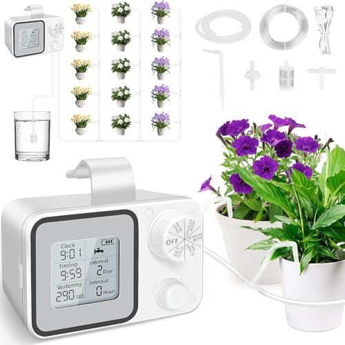 comeder Automatic Watering System, Indoor USB Plant Self Watering Device, Holiday Automatic Drip Irrigation System Kit with 30-Day Programmable Timer & LED Display, for Potted Plants Balcony