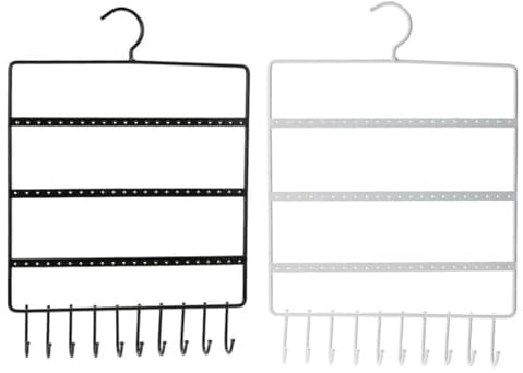 OATIPHO Porta Orecchini Metallico Tre Ripiani Da Appendere Supporto with 3 Tiers & 10 Necklace Hooks Da Muro Per Orecchini Dangle e Perno Organizer Compatto Per Gioielli Bianco Bracelets