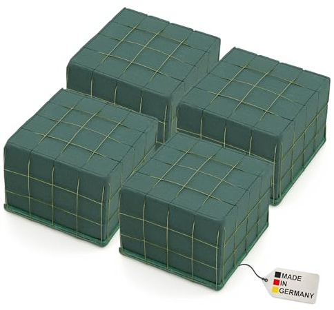 matches21 HOME & HOBBY 4er Set Steckschaum als Blumen Raquette - ringsum gedrahtet mit Holzboden - 4X halber Ziegel