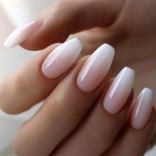 NLFOX Medium Length False Nails - 24pcs Pink White Gradient Press On Nails - 12 Sizes French Tip - Animal Print - Full Cover Acrylic Nails for Women Girls Daily Wear