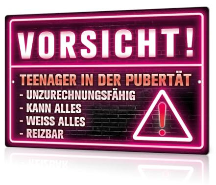 Putuo Decor Teenager Warnschild – Neon Look Metallschild mit Pubertät Spruch, Lustige Wanddeko für Jugendzimmer, Geschenkidee, 30x20cm