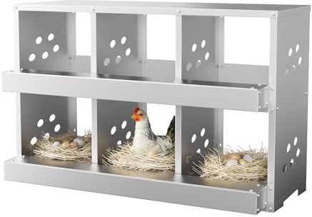 Legenester für Hühner, Hühnernest mit 6 Abteile, mit Lüftungslöchern, Leichte Reinigung, 91 x 33 x 62 cm Legkammer für Legehennen im Hühnerstall