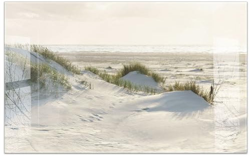 timalo Küchenbild aus Acrylglas modernes Wandbild Glasbild Deko Küche XXL Bild wie Glas | 80x50cm Stranddünen mit Meerblick – Natur, Sand, Küste, Nordsee Strand