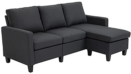 HOMCOM Ecksofa mit Schlaffunktion, 3 Sitzer Sofa und Kissen, Eckcouch, L-Form Couch für Wohnzimmer, Schlafzimmer 197 x 139 x 91 cm, Leinen, Dunkelgrau