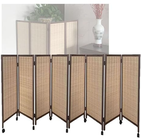 PLSZLL Paravent Court 3/4/5/6/7/8 Panneaux, écran de confidentialité Mobile avec poulies, cloison décorative occultante Pliable en Bambou pour la Maison, l'école Maternelle (120 x 40 cm - 8 Panneaux)
