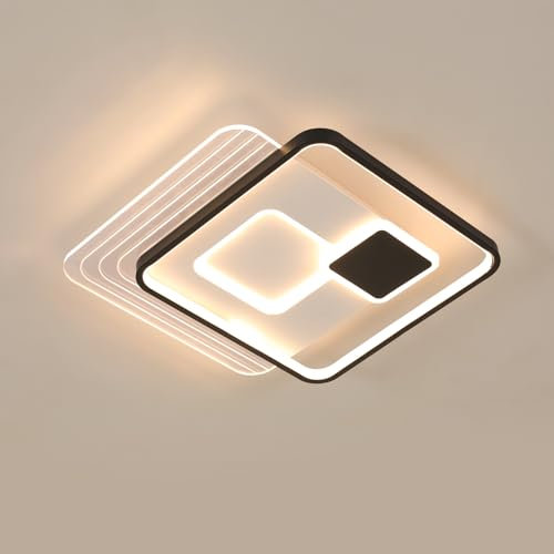 Comely LED Deckenlampe Quadrat 45x45cm 37W Dimmbar mit Fernbedienung Acryl Deckenleuchte Schwarz Weiß Modern für Wohnzimmer Schlafzimmer Küche Flur Innenbeleuchtung
