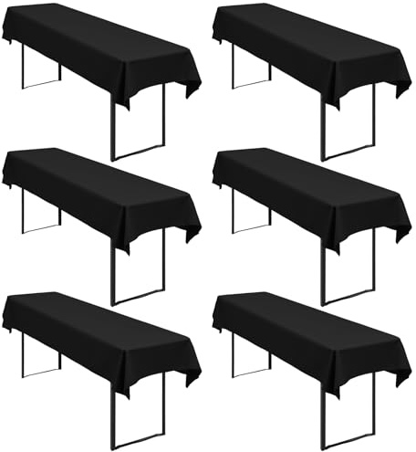 6 Stück Biertischdecken Schwarz Biertisch Cover Universell für 50 cm und 70 cm Biertisch, Wasserdichte Tischdecke Waschbar Polyester 250 x 100 cm Tischdecken Für Garten, Terrasse, Partys im Freien