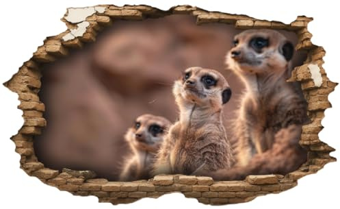 Samunshi® Wanddeko Wandriss mit Erdmännchen Familie Deko für Tier Fans Fenster in andere Welt Wallart Wandtattoo für Wohnzimmer Wandaufkleber Wandsticker 70x42cm