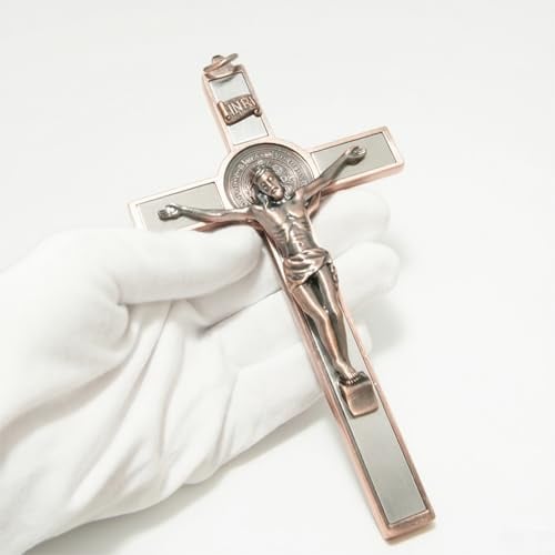 RZRHMUHN Kruzifix Wandkreuz aus Zinklegierung, katholische Kreuze mit schwarzer Emaille – 19,5 cm langes Kruzifix für Wand, Jesus christliches Wandkreuz für Heimdekoration
