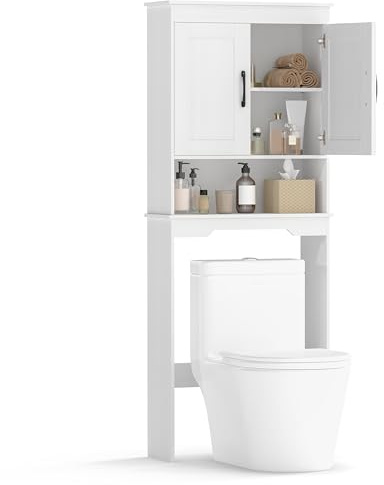 LIFEZEAL - Mueble para baño, lavadora, mueble de baño con 2 puertas y estante ajustable, armario de baño independiente, color blanco
