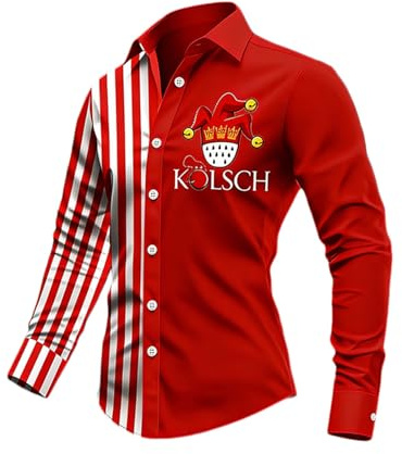 QJDFLL Langärmliges Hemd mit Knopfleiste ideal für Festivals Feiern und lässige Partys. Bequemes atmungsaktives stylisches Oberteil. Glitzer Outfit Herren Karneval köln Karnevals kostüme(Rot,XXL)