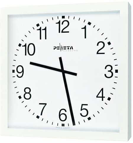 Peweta Wanduhr Großraum | Funkuhr mit DCF77-Synchronisation | Metallzifferblatt | Netzbetrieb | 40x40 | Sehr deutlich | Bis 30m Sichtweite | Indoor