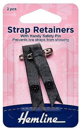 Hemline Shoulder Strap Retainers with Safety Pin Black