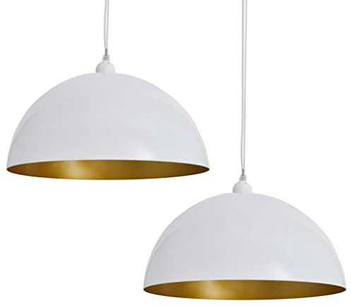 vidaXL Semi-Spherical Ceiling Lamps - White Metal Pendant Lighting Fixtures for Living Room, Bedroom, Kitchen, or Hallway - Height Adjustable & E27 Bulb Compatible - Set of 2