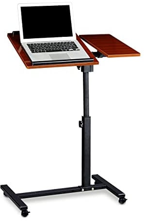 Relaxdays Tavolino da Laptop, Rotelle con Freni, Altezza Regolabile, HLP 95x60x40 cm, Ripiano, 2 Aste Antiscivolo, Rosso, Acciaio, 40x60x95 cm