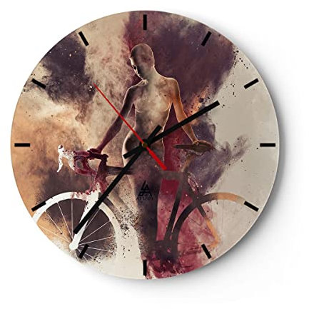 Modern Wanduhr Körper Mädchen Fahrrad Illustration 40x40cm Rund Groß Wand Uhr Glas Analog Zimmeruhren Küche Büro Wohnzimmer Glasuhr Wall Clock Dekoration Design Wanddekoration Küchenuhr C3AR40x40-3136