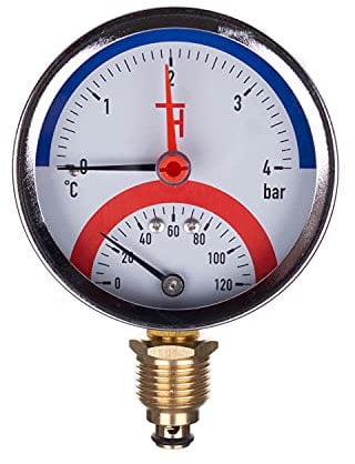 THERMIS Thermomanometer Anschluss von unten G1/2 (80 mm) 0-120°C (0-4 bar) Temperatur Manometer 3081