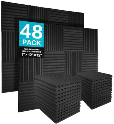 JBER 48 stück Akustikschaumstoff Akustikschaumplatten, 2,5 x 30 x 30 cm Schallabsorber Akkustikschaumstoff Schallschutz für Tonstudio, Schwarz