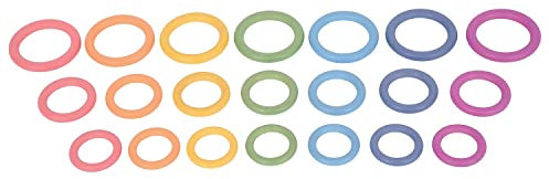 tickit Rainbow Wooden Rings – Pack of 21 Beechwood Rings in 7 Colours and 3 Sizes, Natural Sensory and Heuristic Play for Toddlers