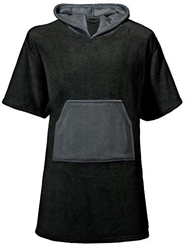 CelinaTex Happyfun Poncho lang 80 x 110 cm schwarz anthrazit Mikro-Flanell Badeponcho Mikrofaser Surfponcho Handtuch