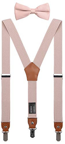DEOBOX Hosenträger für Jungen & Fliege Set verstellbar mit starken Clips, Blush, 76 cm/M/3-8 Jahre