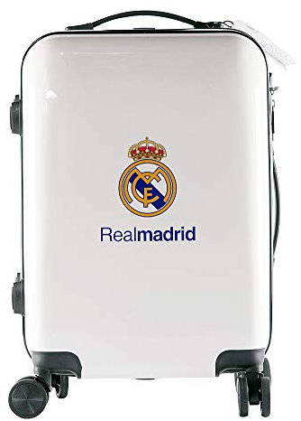 Real Madrid - Maleta Trolley de Cabina - Equipaje de Mano - 55x40x20 cm - Todas las Aerolíenas - Carcasa Rígida - Ruedas Giratorias - Cierre de Seguridad TSA - Real Madrid Regalos - Producto Oficial