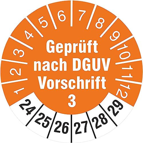100 x Prüfplakette 18 mm Prüfetiketten geprüft nach DGUV Vorschrift 3 2024-2029
