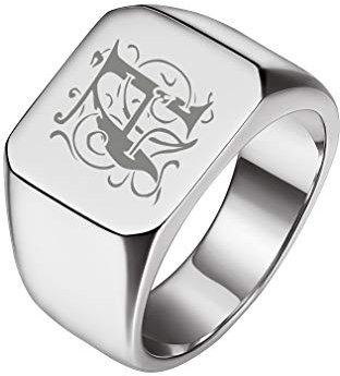 Custom4U Herren-Siegelring, personalisierbar, Monogramm-Gravur, Quadrat/Kreis/Kreuz/Pfeil aus Edelstahl/Gold/Schwarz, Größe 54-66.5 Personalisierbar Männer Jungen ,