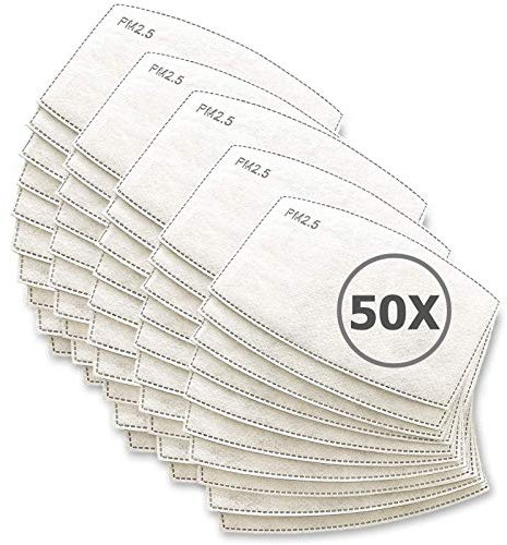 TBOC Filtro Monouso per Mascherina - [Pack 50 Unità] Lotto di Filtri intercambiabili 5 Strati di Filtrazione Sostituibili Materiale Morbido e Traspirante Protezione Polvere Inquinamento Agenti Dannosi