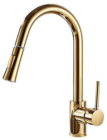 Robinet Cuisine Doré Avec Douchette Extractible Mitigeur Cuisine Double Mode Chaud et Froid Rotatif Laiton Robinet D'Évier de Cuisine