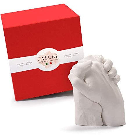 Kit calco mani coppia Premium! Materiali professionali: Alginato per calchi, Gesso per stampi - Stampo mani gesso 2 persone: Couple Gift, Regali Fidanzato e Fidanza - LOVE BOX RED Edition.
