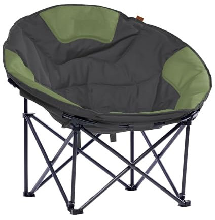 Skandika Moonchair XXL | Großer, bequemer Campingstuhl, Camping Sessel rund, Mondsessel, gepolstert, klappbar, Tragegriff und Tragetasche, Anti-Rutsch-Füße, sehr robust | max. 150 kg (grau/grün)