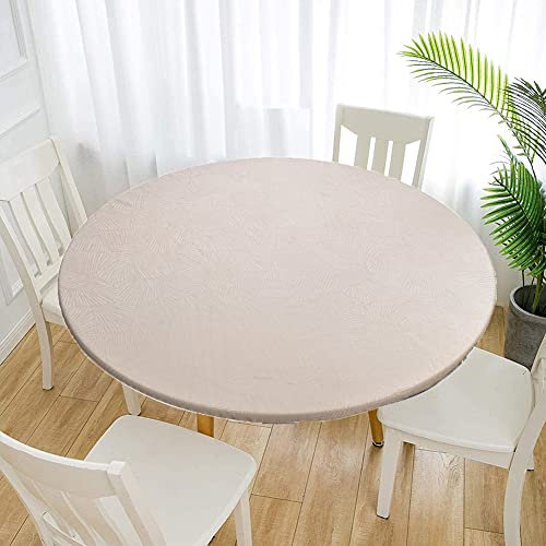 Cozomiz Jacquard Elastische Tischdecke Gartentischdecke Rundtischdecke wasserdichte rutschfeste Abwischbar Schmutzabweisend Tischdecke 180cm Runde Enge Passform Beige