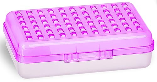 Enday Stiftebox, lila, Kunststoff, kleine Punkte, Schule, Aufbewahrung, Utensilien-Box, Organizer mit Schnappverschluss, für Kinder und Erwachsene, auch in Rosa, Grau, Grün, Rot, Blau, 1 Stück