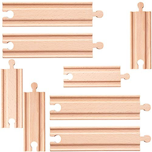 8 TLG. Set: Holz - Schienen - gerade - lang & kurz - für Eisenbahn/Holzeisenbahn - 16 cm - passend für alle Schienen-Systeme & Straßen - z.B. Brio/Heros /..