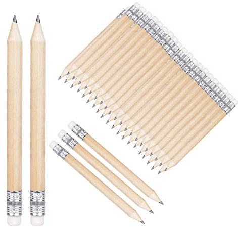 WangCang 50 Stück Mini Bleistift mit Radiergummi #2B Halbstift 10cm Kurzer Holzstift zum Schreiben, Zeichnen, Skizzieren, Golf, Klassenzimmer und Partyartikel (Holzfarbe)