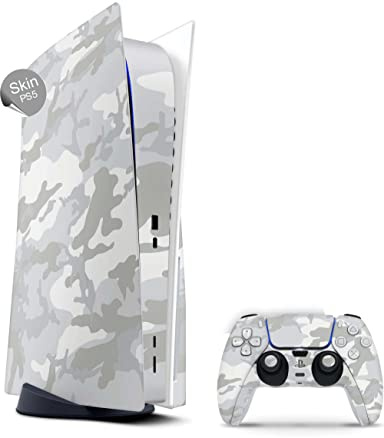 Skins4u Skin Design kompatibel mit PlayStation 5 DIGITAL Edition Vinyl Aufkleber Sticker Folie Gaming Case PS5 Cover Konsole Controller White Camo