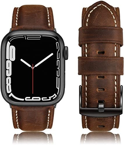 Tuocal Genuine Leather Strap Compatible with Apple Watch 42mm(Series 3/2/1) 44mm 45mm 46mm for Men Women, Vintage Leather Straps Compatible with Apple Watch Series 10 9 8 7 6 5 4 3 2 1 SE
