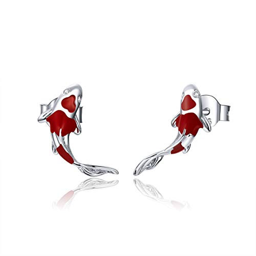 GemKing SCE812 Golden Koi-Silver Stud Earrings S925 Sterling Silver Earring