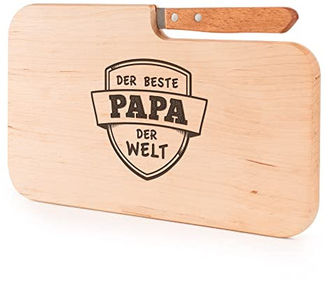 AMAVEL Schneidebrett mit Messer: Geschenk für Papa, Holzbrett mit Gravur, Bester Papa Geschenk, Frühstücksbrett, Geburtstagsgeschenke, Vatertagsgeschenk, Brettchen mit Frühstücksmesser