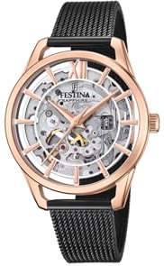 Montre FESTINA pour Femme F20628/3 Automatique Boîtier en Acier Inoxydable Rose Bracelet en Acier Inoxydable Noir