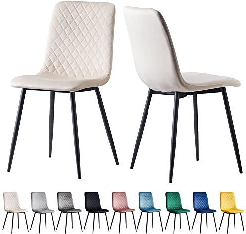 mcc direct Set mit 2 Designer-Esszimmerstühlen aus Samtstoff, Metallbeine, Lexi-Stühle (Beige)