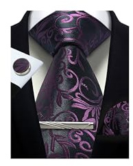 CWKOON Herren-Krawatte mit Paisleymuster, formale Krawatte, Einstecktuch, Krawatten-Clips, Manschettenknöpfe, klassisches Set für Herren, Paisley Purple, Einheitsgröße