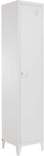 Salino Metall-Hochschrank Weiß, 38 x 38 x 180 cm, Hochschrank mit 1 Tür und 2 Regalböden, Metallschrank mit Belüftungsschlitzen für Büro, Flur, Bad und Home Office