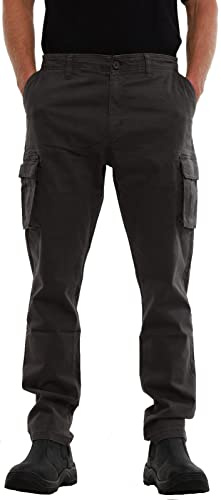 MIG Mens Stretch Cargo Chino Trousers, Cotton Regular Elasticated Slim Fit | Stretch cotton cargo chino trousers with elasticated comfort and a regular slim fit for work and casual wear