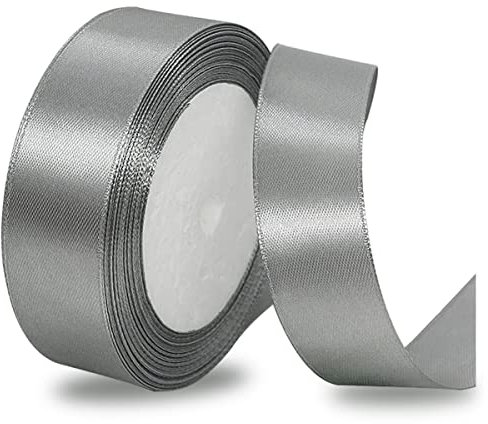 Satinbands Silber 25mm Breit, 23 Meters Grau Geschenkband Schleifenband für Geschenkverpackungen, DIY-Basteleien, Blumensträuße, Schleifenherstellung, Geburtstags- und Hochzeitsdekorationen