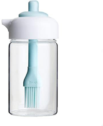 DeryArcle 2 in 1 Oil Dispenser Bottle, Olive Oil Bottle with Silicone Brush, Wide Opening Glass Bottles for Kitchen Cooking, BBQ, Baking, Turkey Basting (blue)