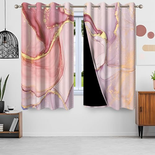 Uiiooazy Gardinen Rosa Gold, Vorhänge Marmor Optik Abstrakt Moderne Thermovorhang Blickdicht Polyester Vorhang Verdunkelungsvorhänge mit Ösen für Schlafzimmer Wohnzimmer Kinderzimmer, 140x225cm