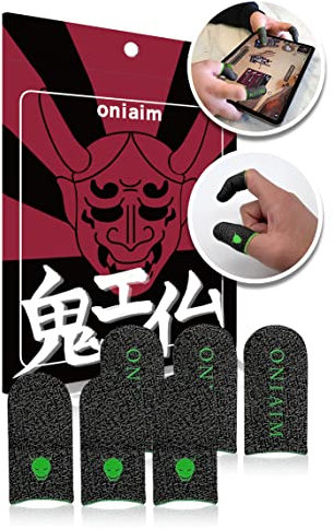 OniAim Gaming Finger Sleeves High Sensitivity Silver Fiber Mobile Game Thumb Covers for FPS, Sound Games, PUBG Anti-Sweat 6-Pack DemonSleeves (Green)